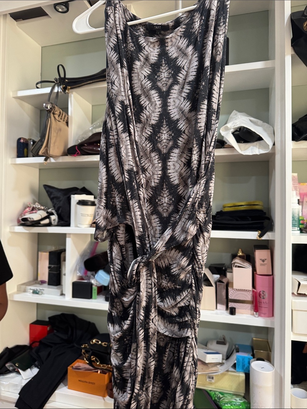 Tart Collections Black & White Tie-Dye Knot-Front Maxi Dress